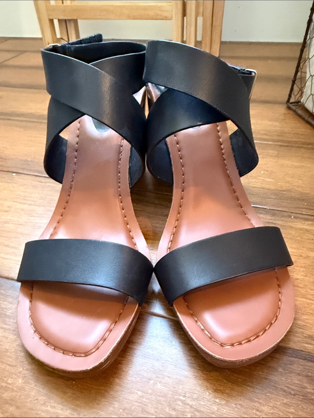 Franco Sarto Black Leather Strappy Block Heel Sandals - Picture 2 of 5